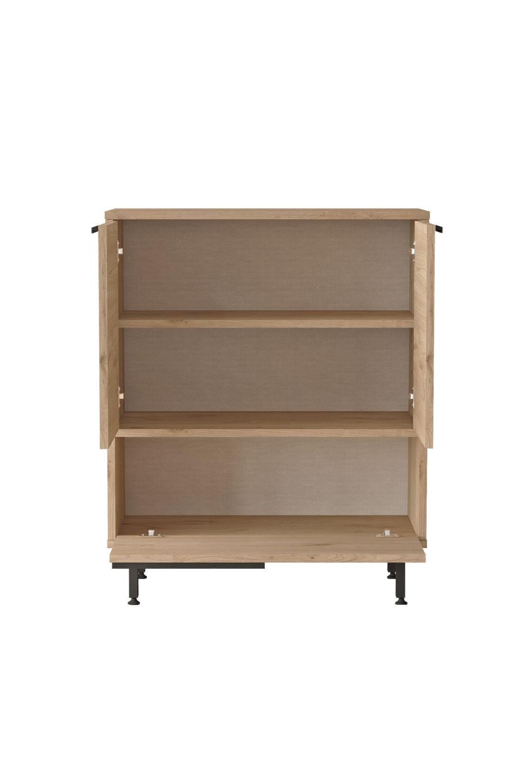 Meuble de Cuisine Bohem avec Espace Micro-ondes, 3 Portes, Pieds Métalliques – Finition Panier (Aspect Jute) BOH8A-S