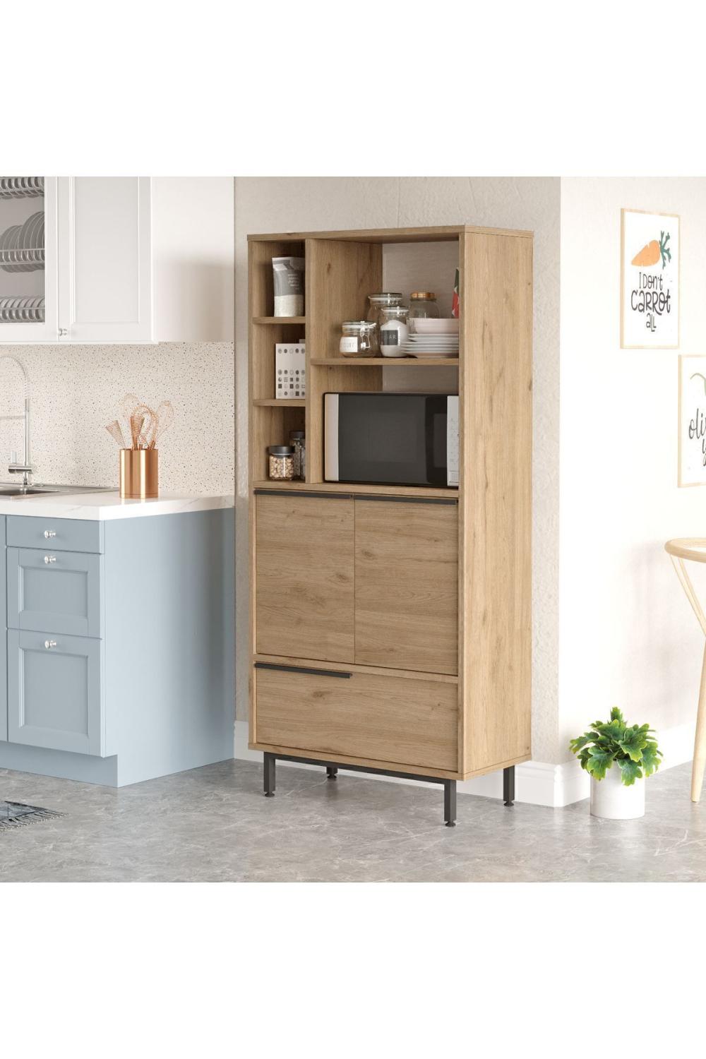 Bohème Cuisine Kiler Armoire Mikrodalga 3 Avec portes À étagères Métal Sur pieds Panier BOH9A-S