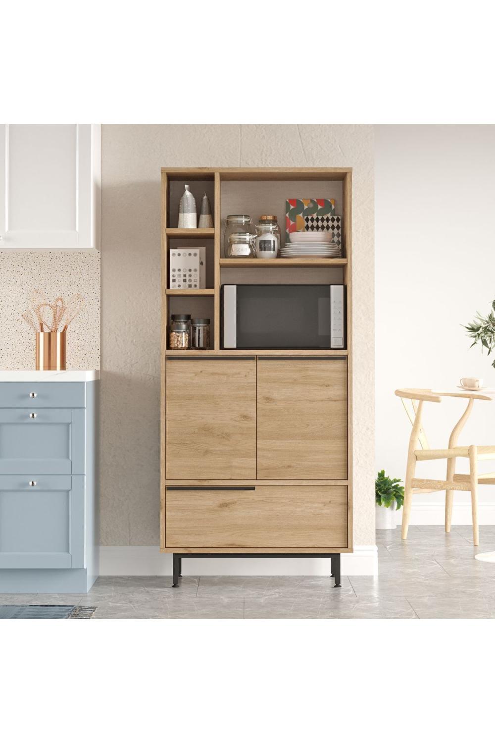 Bohème Cuisine Kiler Armoire Mikrodalga 3 Avec portes À étagères Métal Sur pieds Panier BOH9A-S