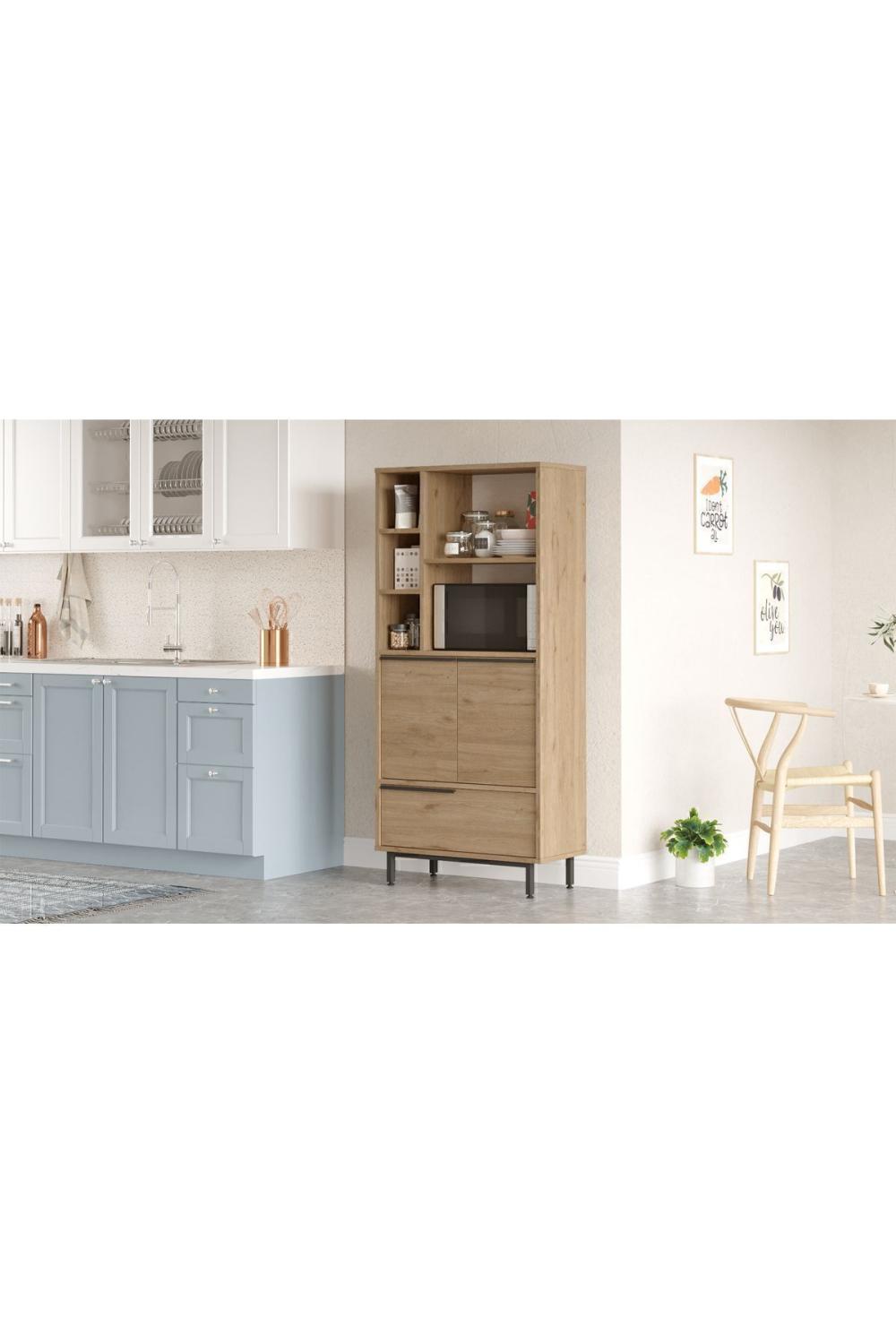 Bohème Cuisine Kiler Armoire Mikrodalga 3 Avec portes À étagères Métal Sur pieds Panier BOH9A-S