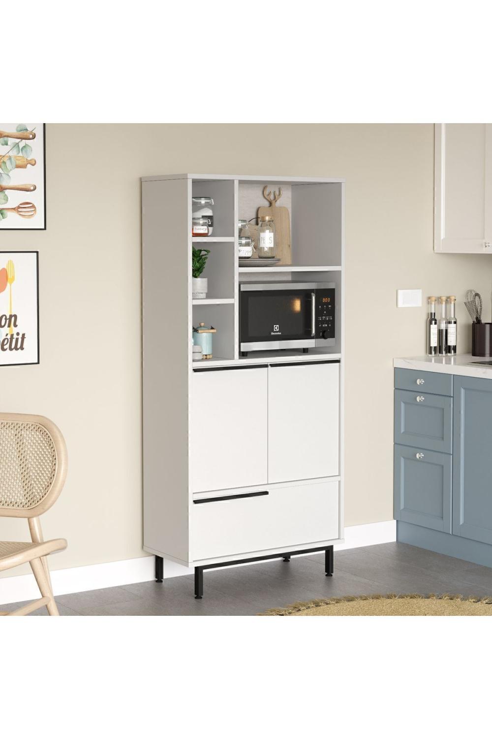 Bohème Cuisine Kiler Armoire Mikrodalga 3 Avec portes À étagères Métal Sur pieds Blanc BOH9A-W