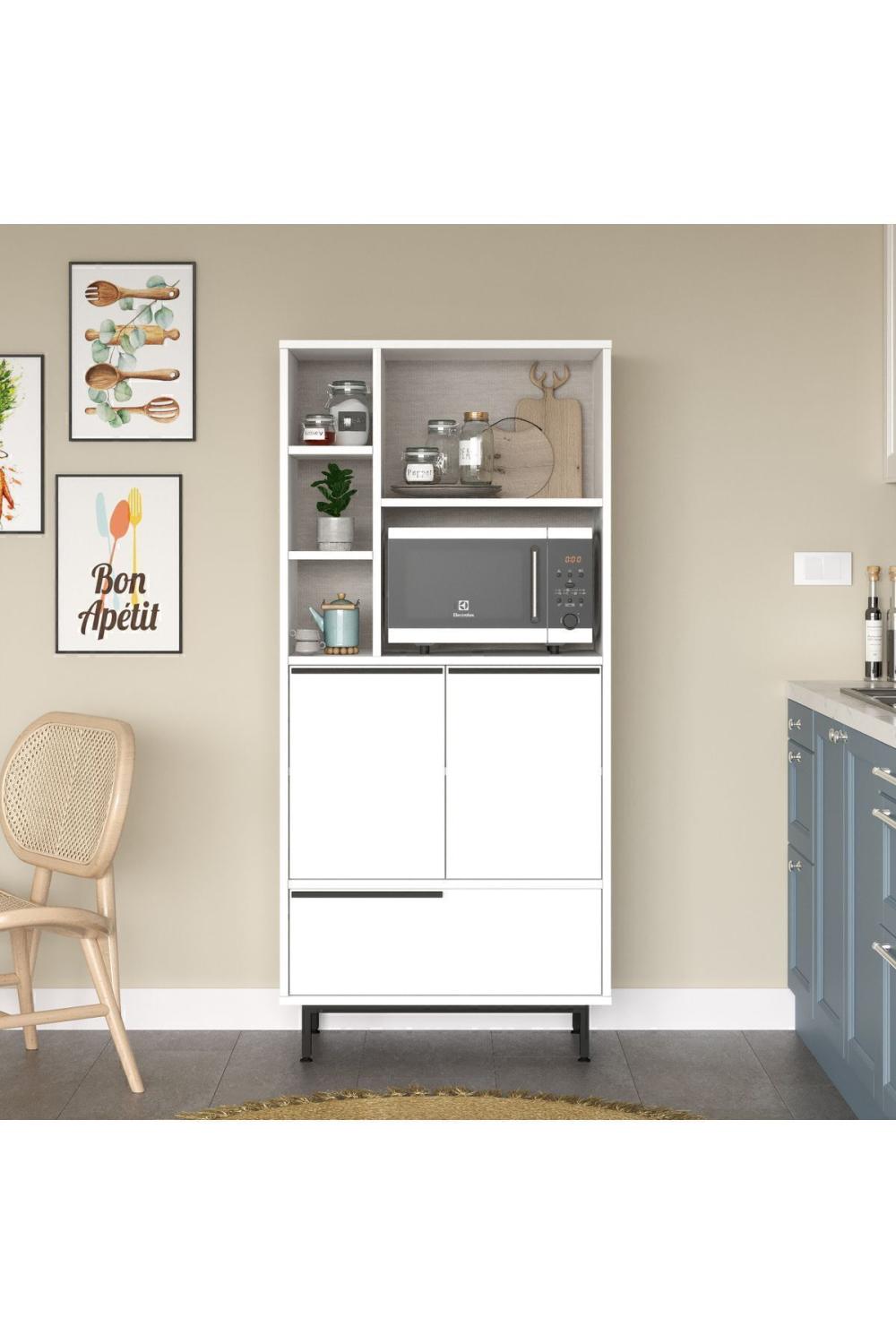 Bohème Cuisine Kiler Armoire Mikrodalga 3 Avec portes À étagères Métal Sur pieds Blanc BOH9A-W