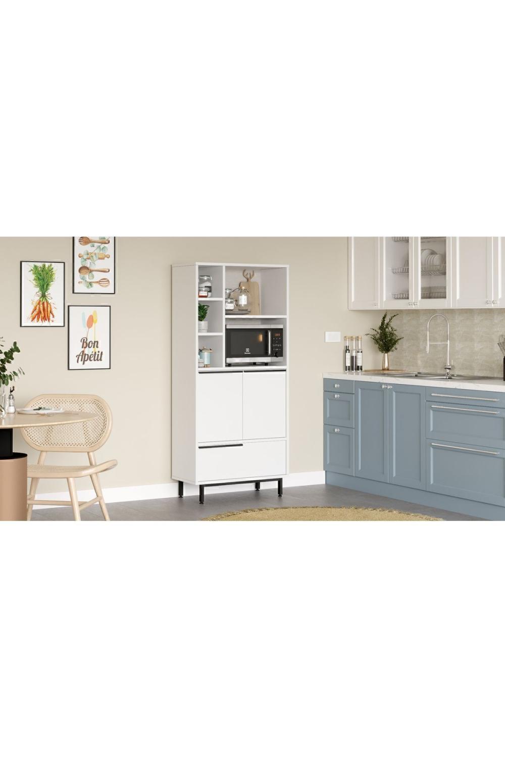 Bohème Cuisine Kiler Armoire Mikrodalga 3 Avec portes À étagères Métal Sur pieds Blanc BOH9A-W