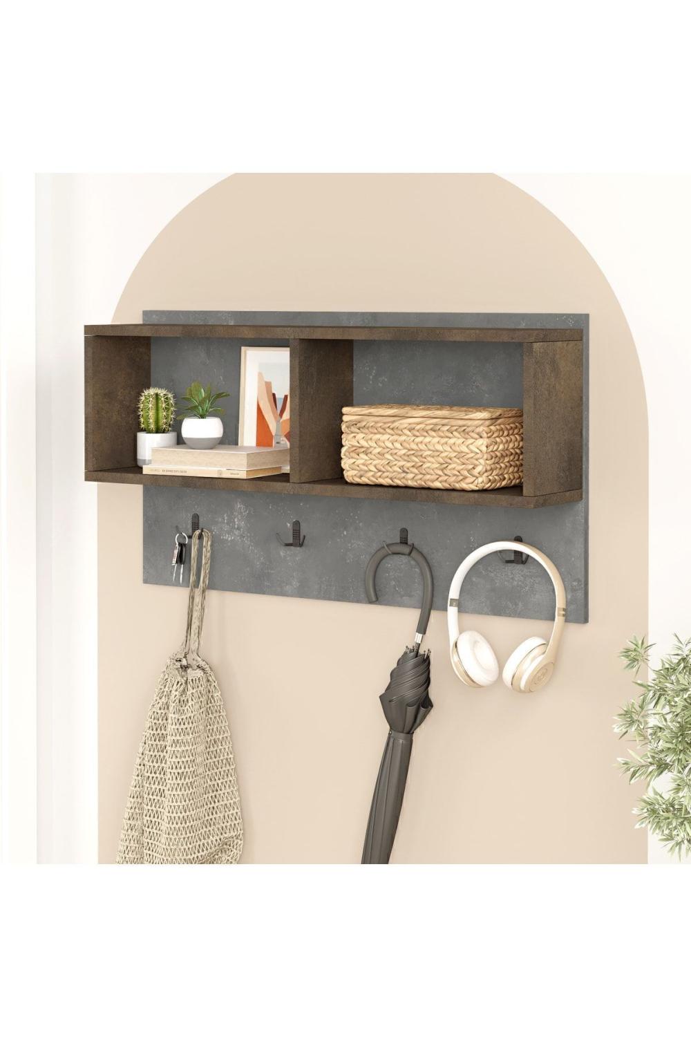 Porte-Vêtements Cherwell avec Étagères, 92 cm – Finition Béton & Bronze CHE1-GP