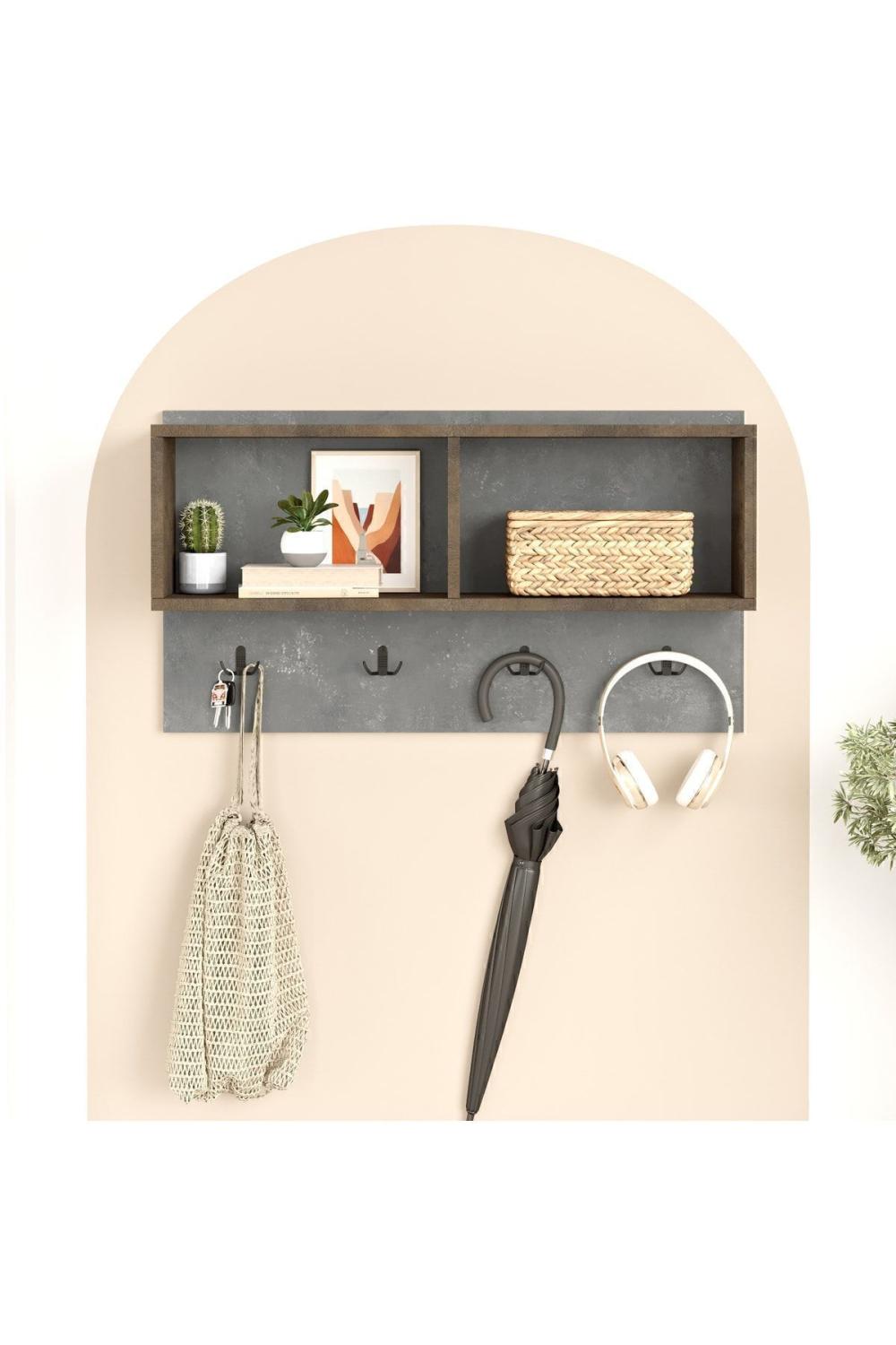 Porte-Vêtements Cherwell avec Étagères, 92 cm – Finition Béton & Bronze CHE1-GP