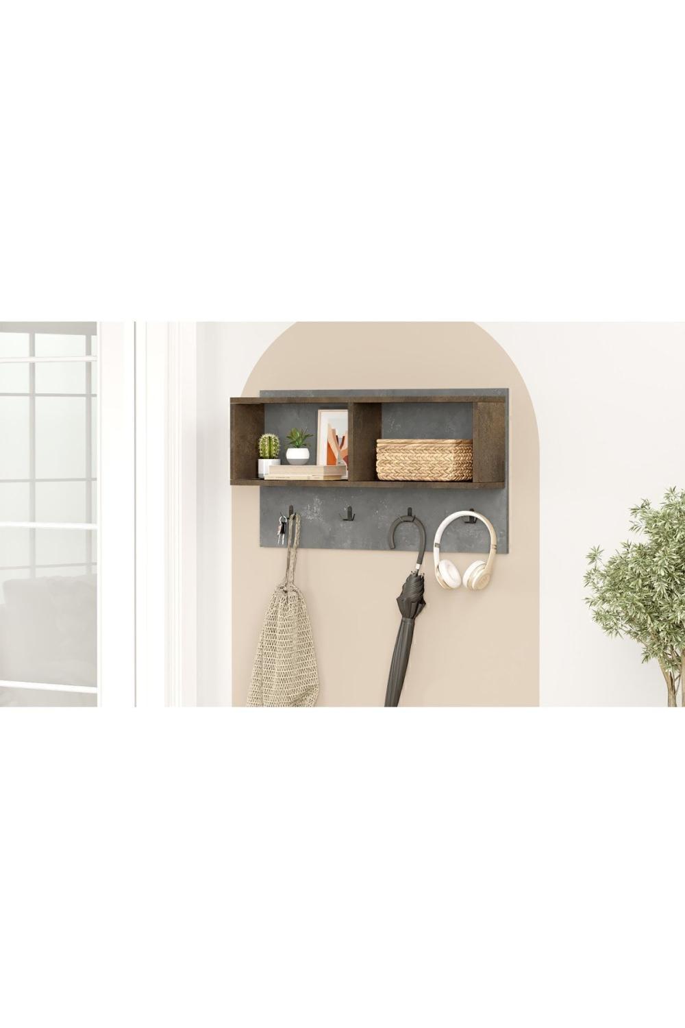 Porte-Vêtements Cherwell avec Étagères, 92 cm – Finition Béton & Bronze CHE1-GP