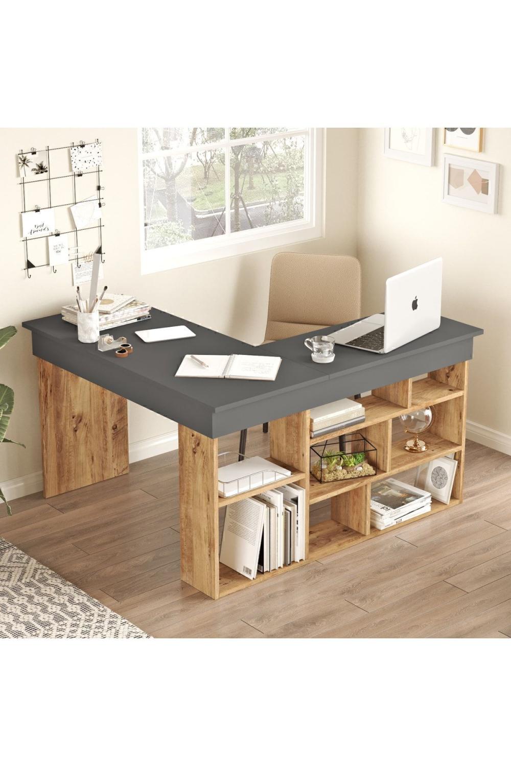 Corner Bibliothèque À étagères Bureau Pin-Anthracite COR5-AA