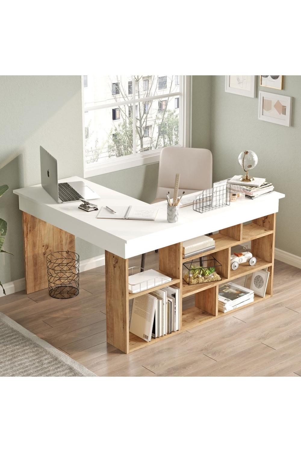 Corner Bibliothèque À étagères Bureau Pin-Blanc COR5-AW