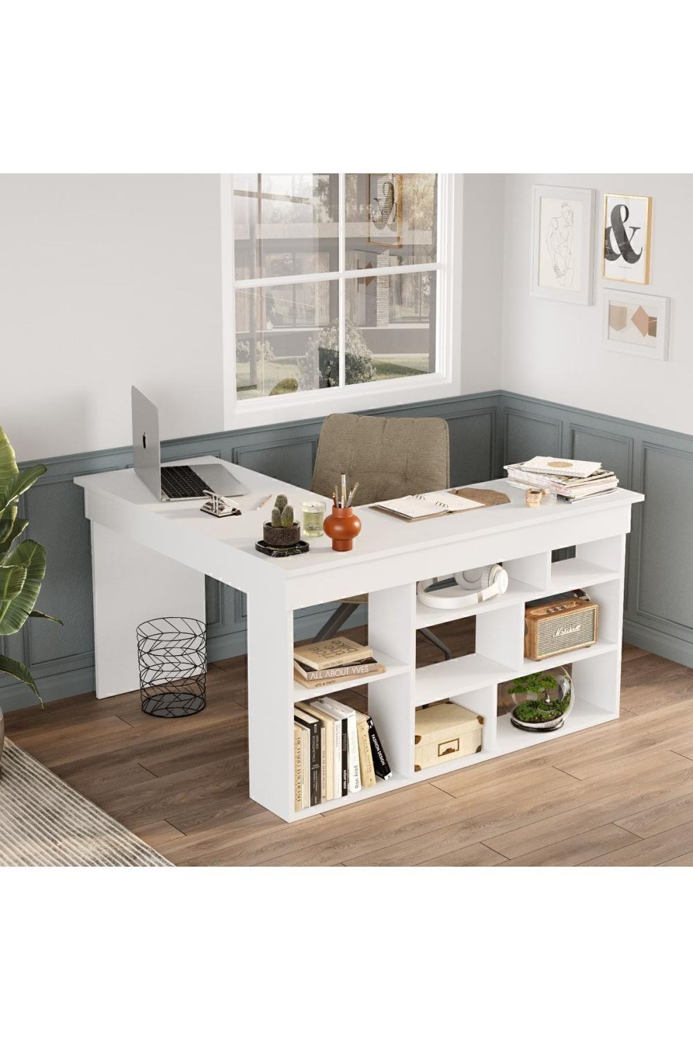 Corner Bibliothèque À étagères Bureau Blanc COR5-W