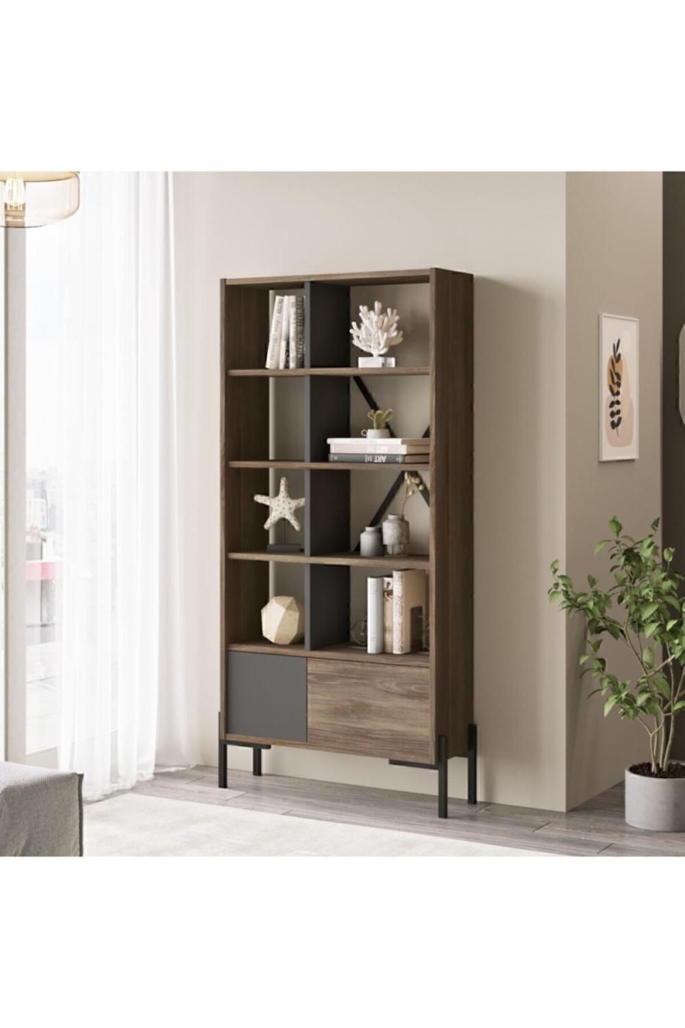Craven Avec portes Bibliothèque Métal Sur pieds Marron-Anthracite CRA1-CA