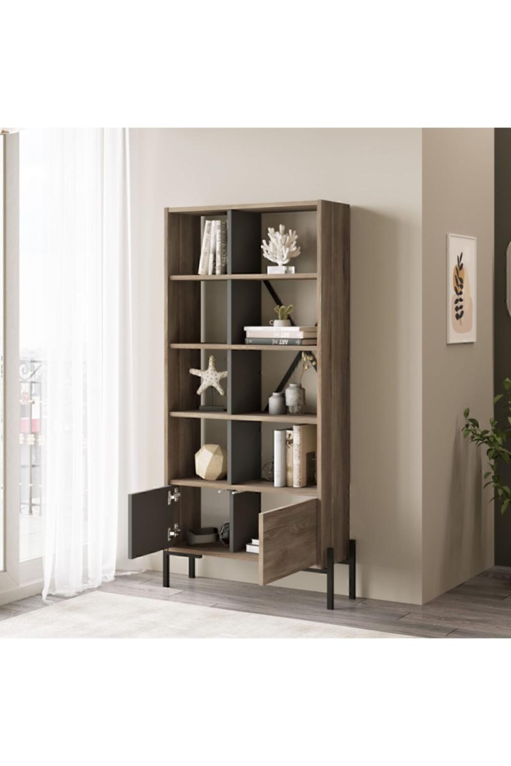 Craven Avec portes Bibliothèque Métal Sur pieds Marron-Anthracite CRA1-CA