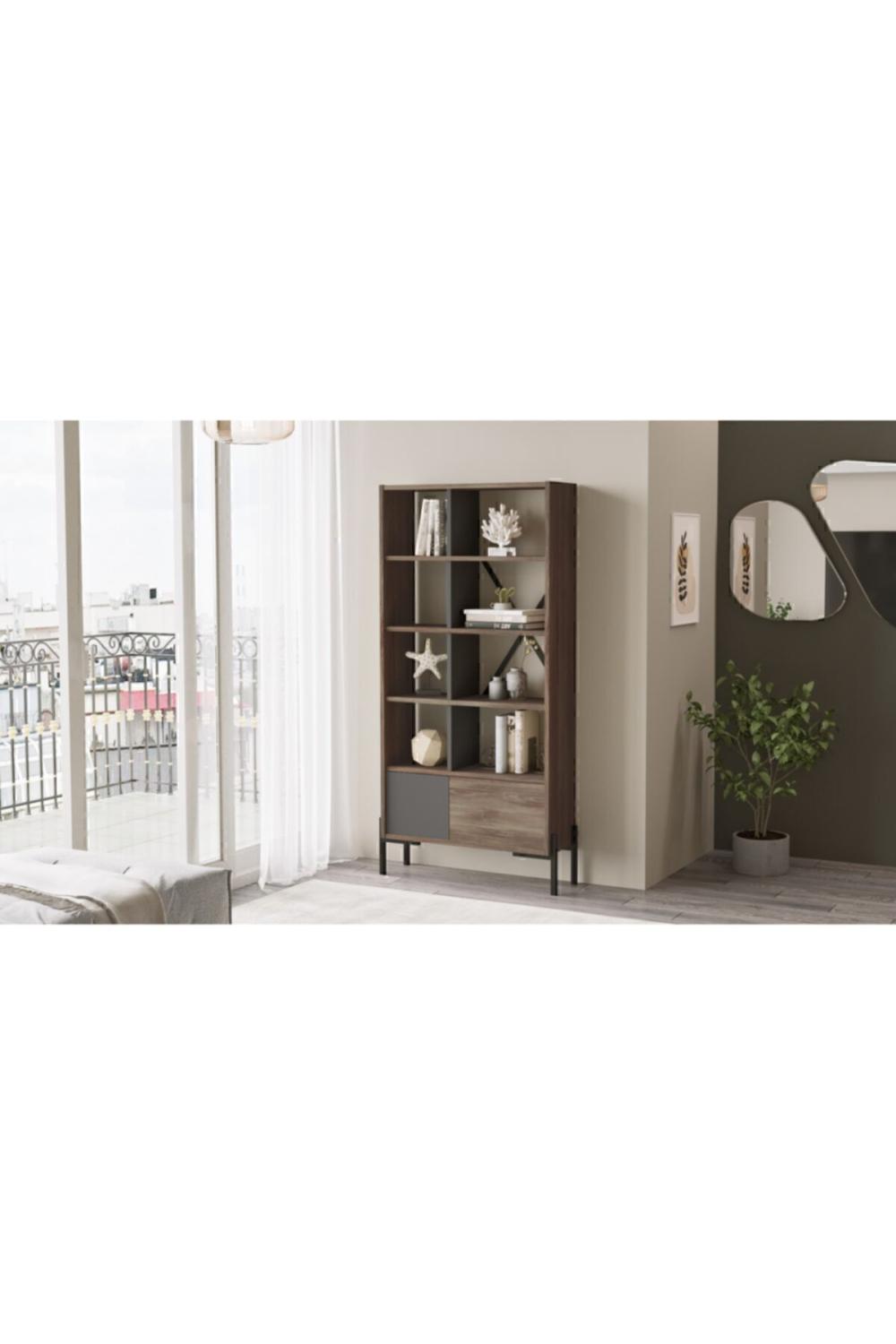 Craven Avec portes Bibliothèque Métal Sur pieds Marron-Anthracite CRA1-CA