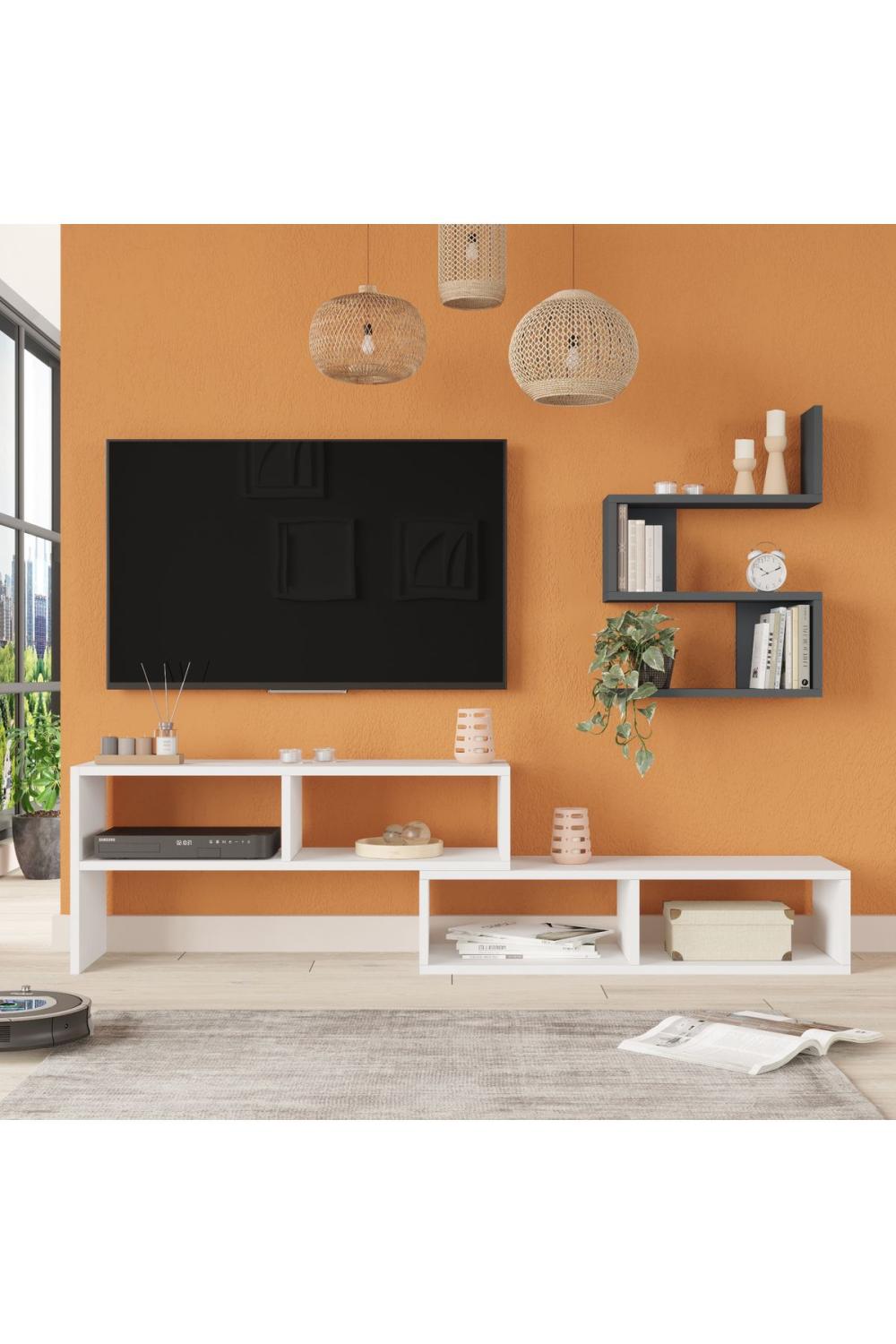 Dore Meuble TV Tv Table basse À étagères Blanc-Anthracite DOR1-WAN
