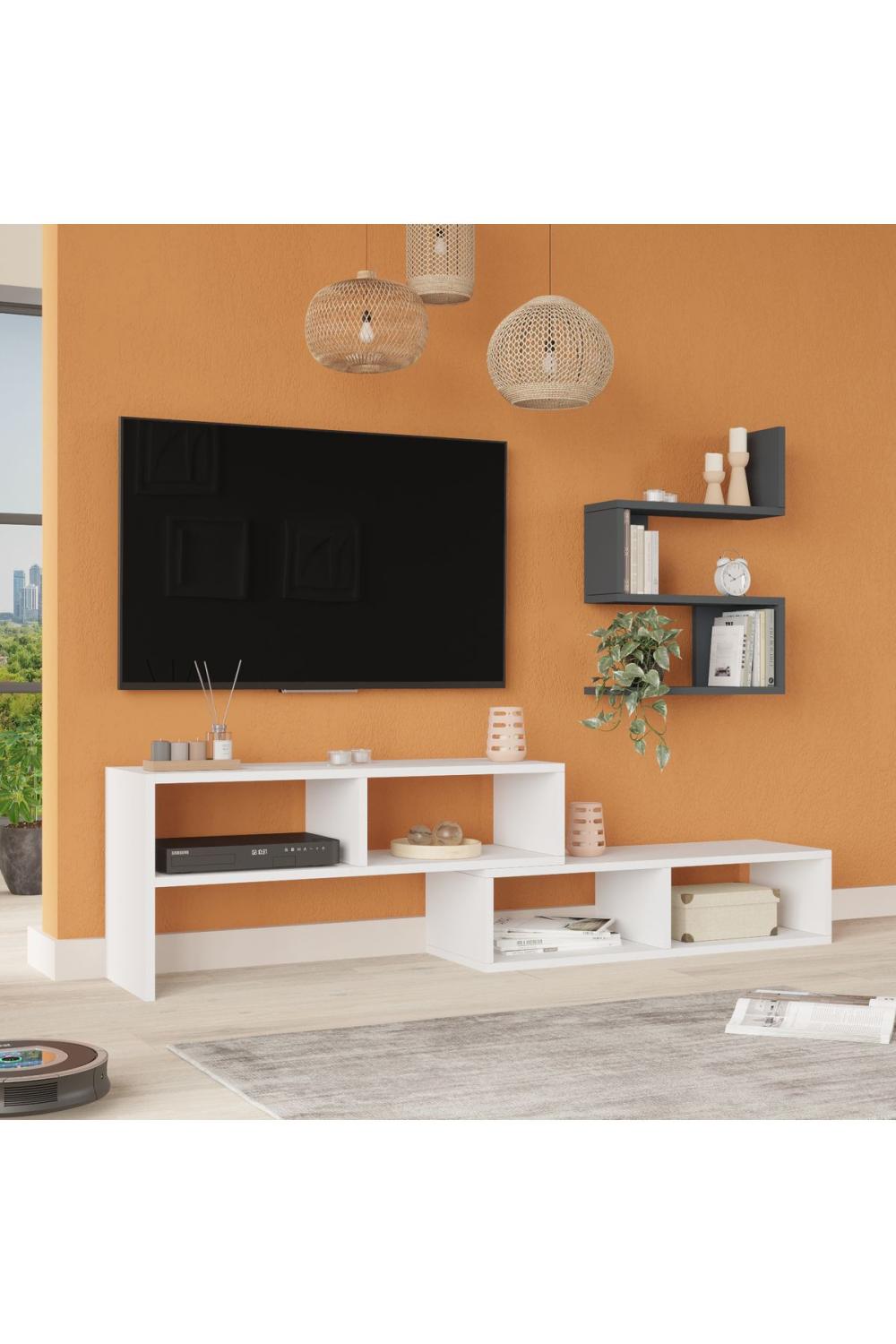 Dore Meuble TV Tv Table basse À étagères Blanc-Anthracite DOR1-WAN