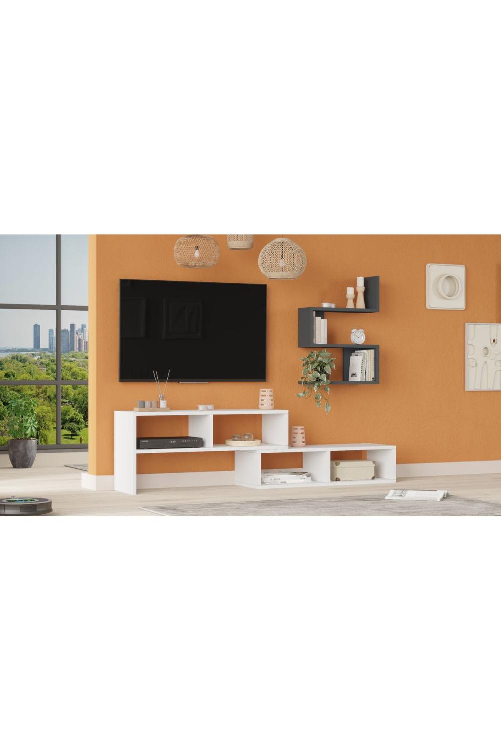 Dore Meuble TV Tv Table basse À étagères Blanc-Anthracite DOR1-WAN
