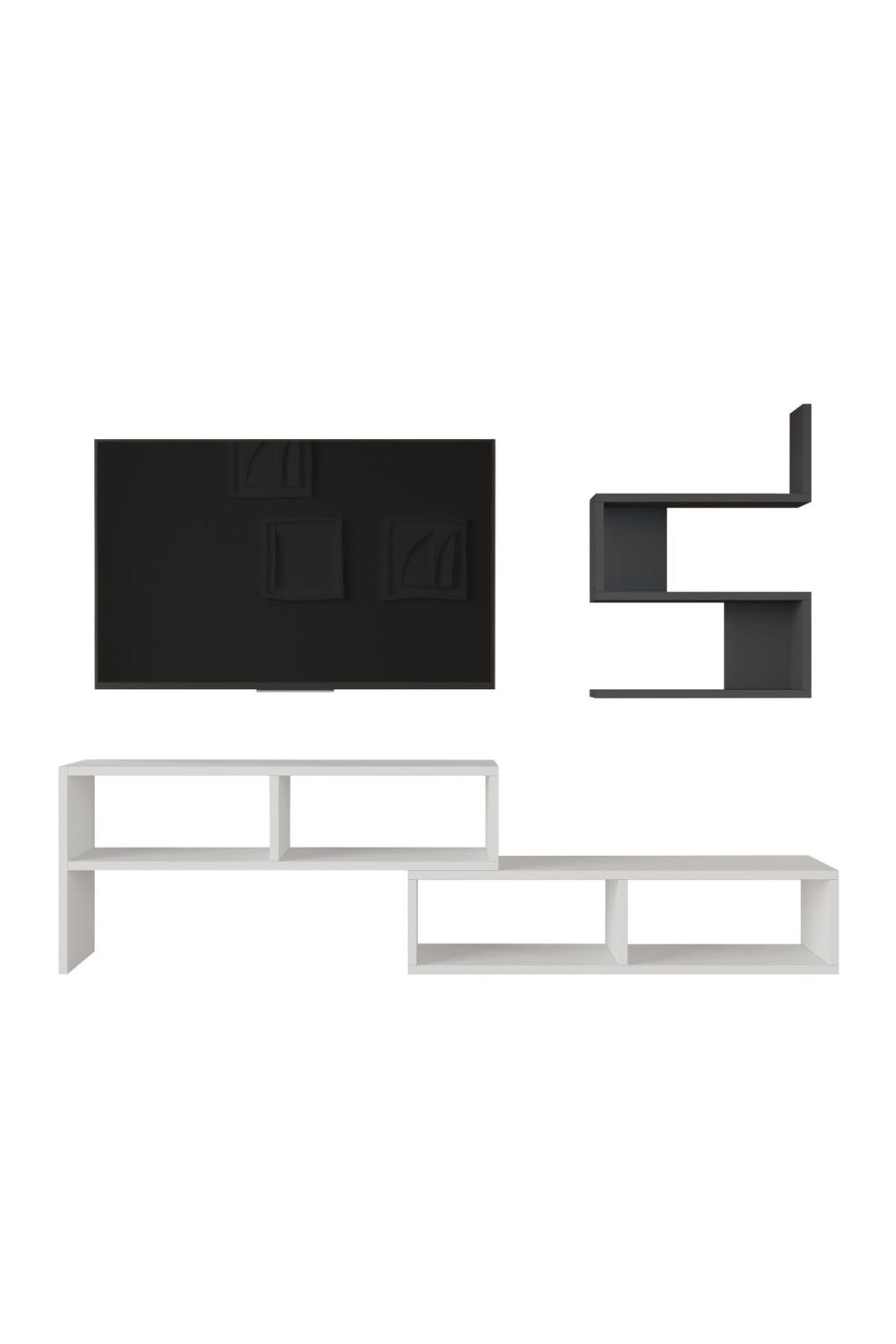Dore Meuble TV Tv Table basse À étagères Blanc-Anthracite DOR1-WAN