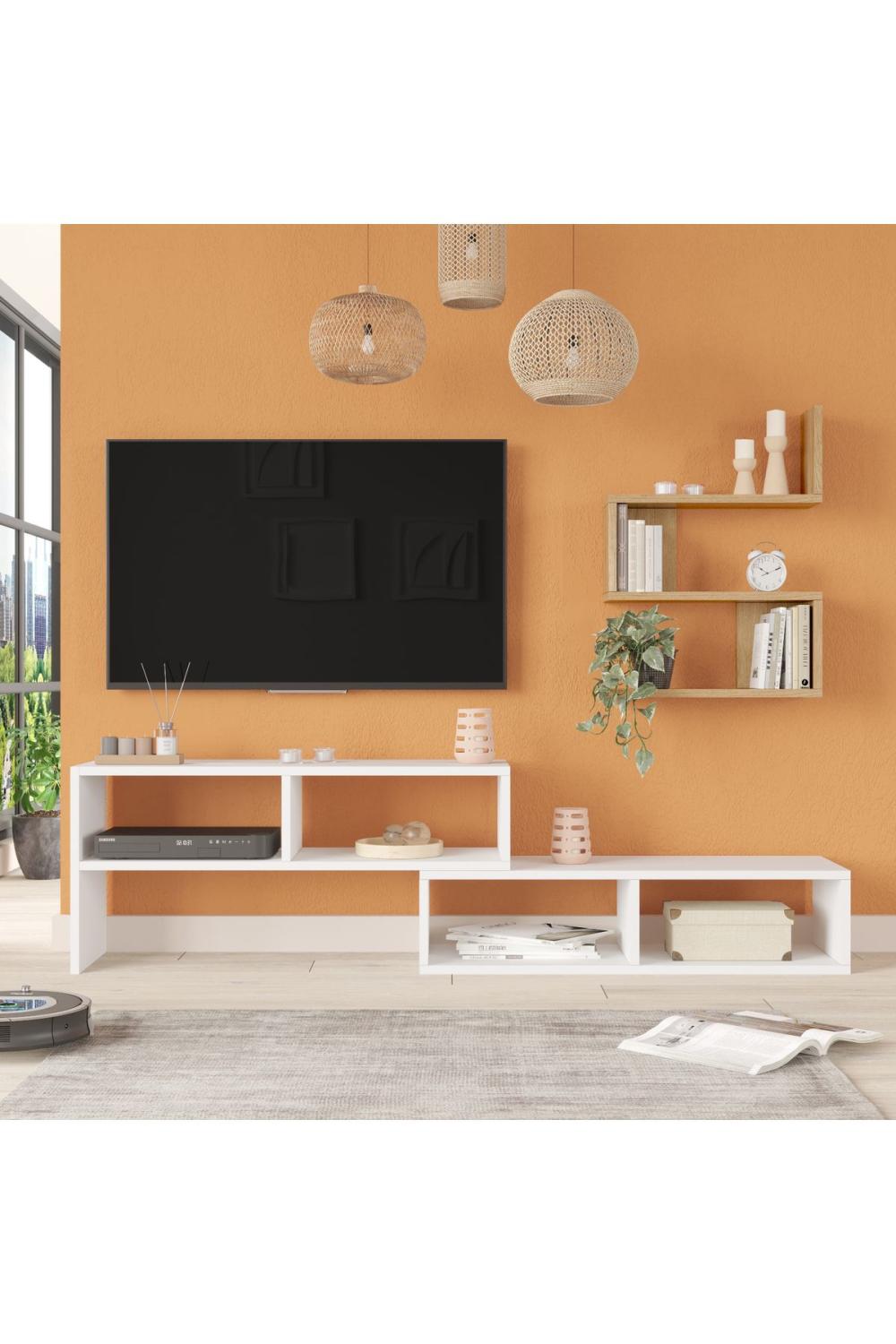 Dore Meuble TV Tv Table basse À étagères Blanc-Panier DOR1-WS