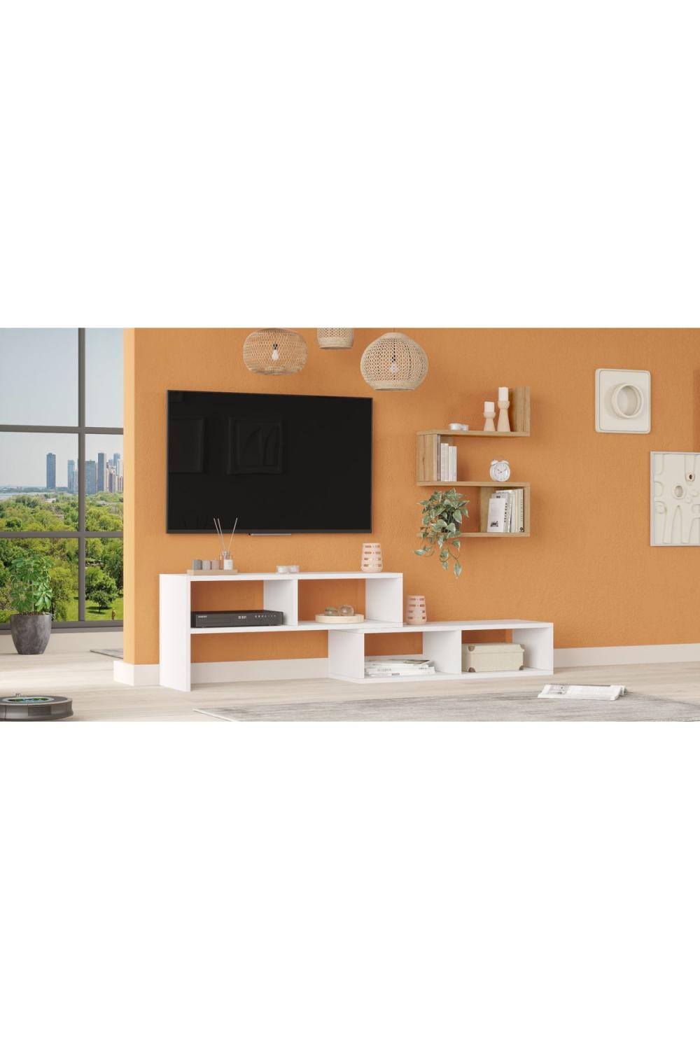 Dore Meuble TV Tv Table basse À étagères Blanc-Panier DOR1-WS