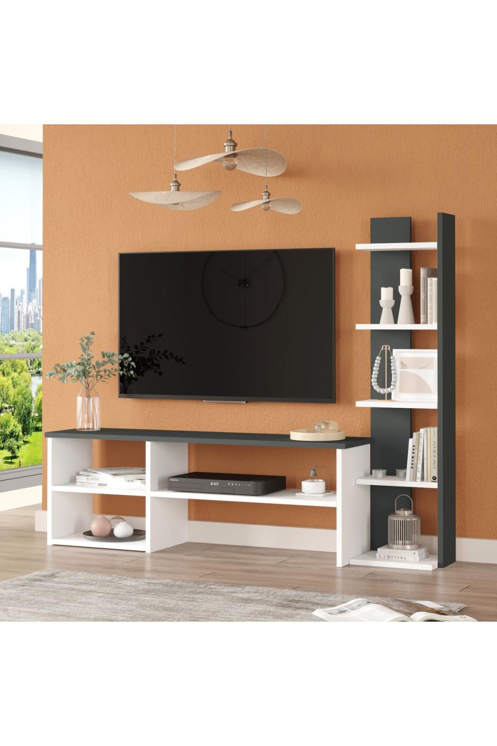 Dore Meuble TV Tv Table basse Kitaplıklı Blanc-Anthracite DOR2-WAN