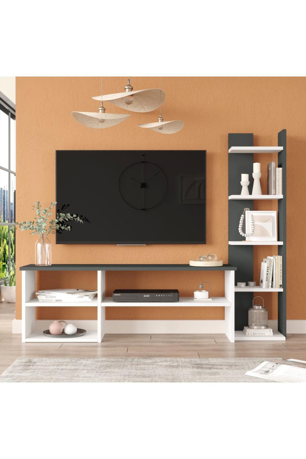 Dore Meuble TV Tv Table basse Kitaplıklı Blanc-Anthracite DOR2-WAN