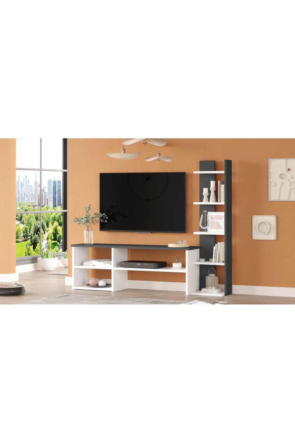Dore Meuble TV Tv Table basse Kitaplıklı Blanc-Anthracite DOR2-WAN
