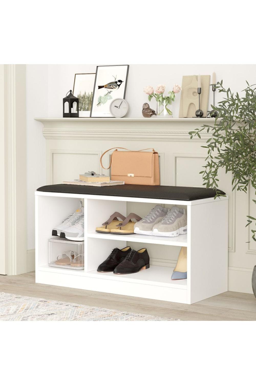 Elna Puflu Meuble à chaussures 90cm Blanc ELN1-W