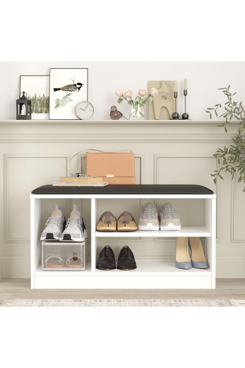 Elna Puflu Meuble à chaussures 90cm Blanc ELN1-W