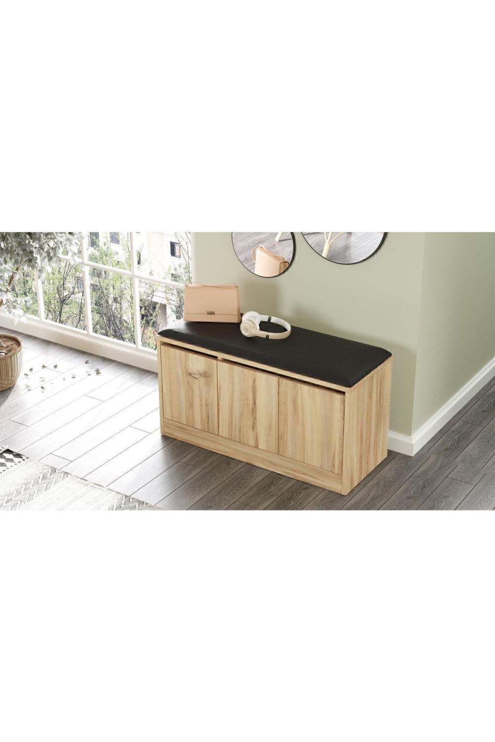 Meuble à Chaussures Elna avec Assise (Pouf), 3 Portes, 90 cm – Effet Feutre ELN2-KE