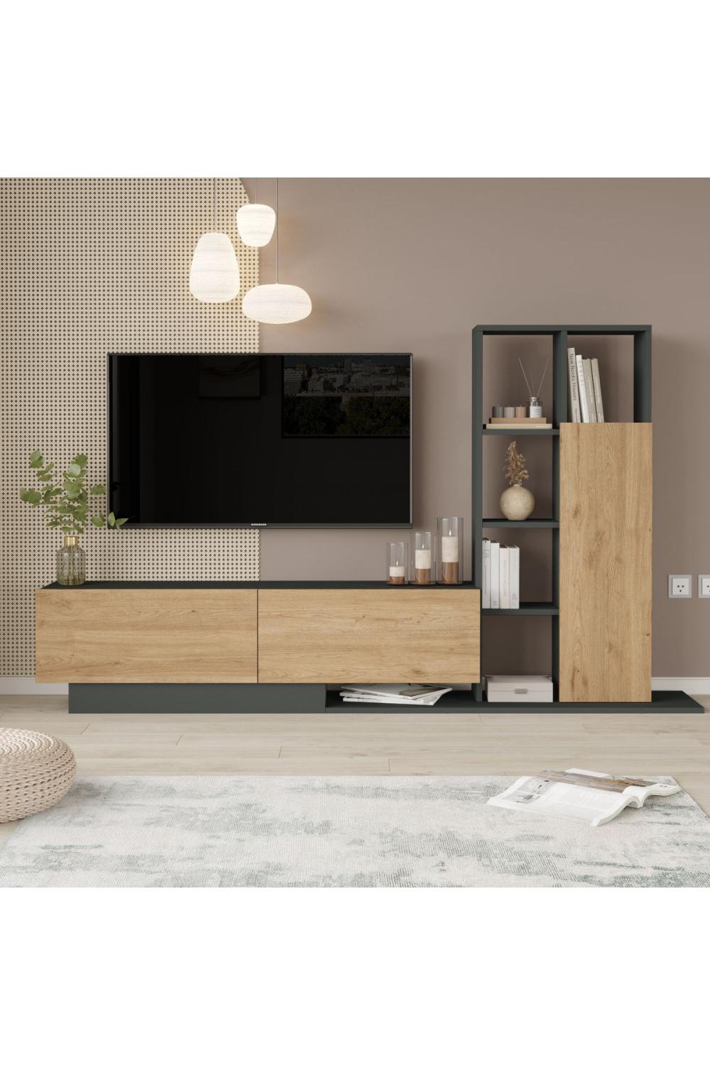 Forte Meuble TV Avec portes Bibliothèque Étagère Panier-Anthracite FOR1-SA