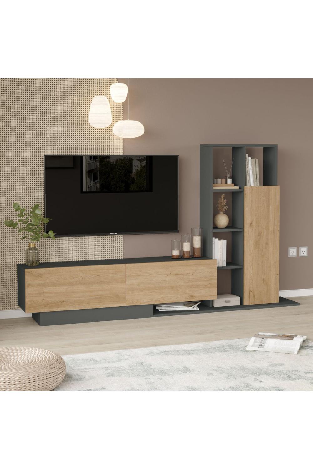 Forte Meuble TV Avec portes Bibliothèque Étagère Panier-Anthracite FOR1-SA