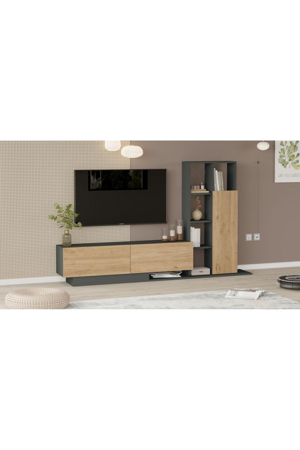 Forte Meuble TV Avec portes Bibliothèque Étagère Panier-Anthracite FOR1-SA