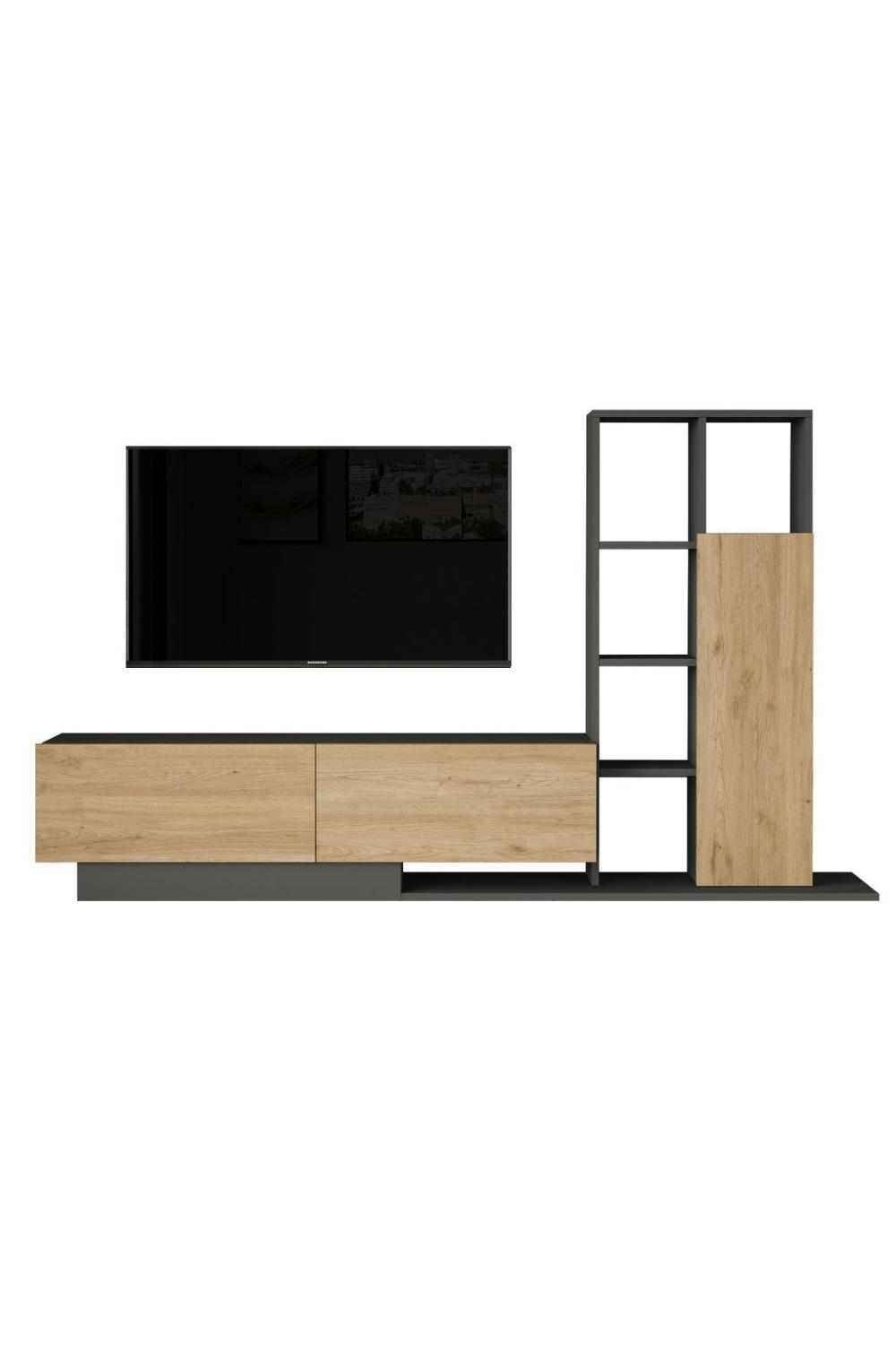 Forte Meuble TV Avec portes Bibliothèque Étagère Panier-Anthracite FOR1-SA