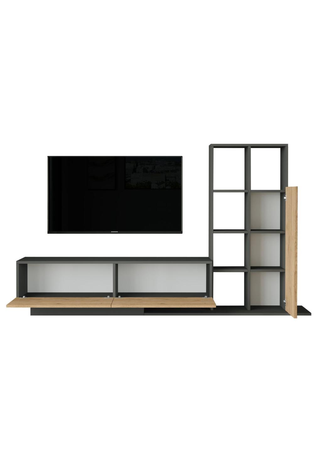 Forte Meuble TV Avec portes Bibliothèque Étagère Panier-Anthracite FOR1-SA