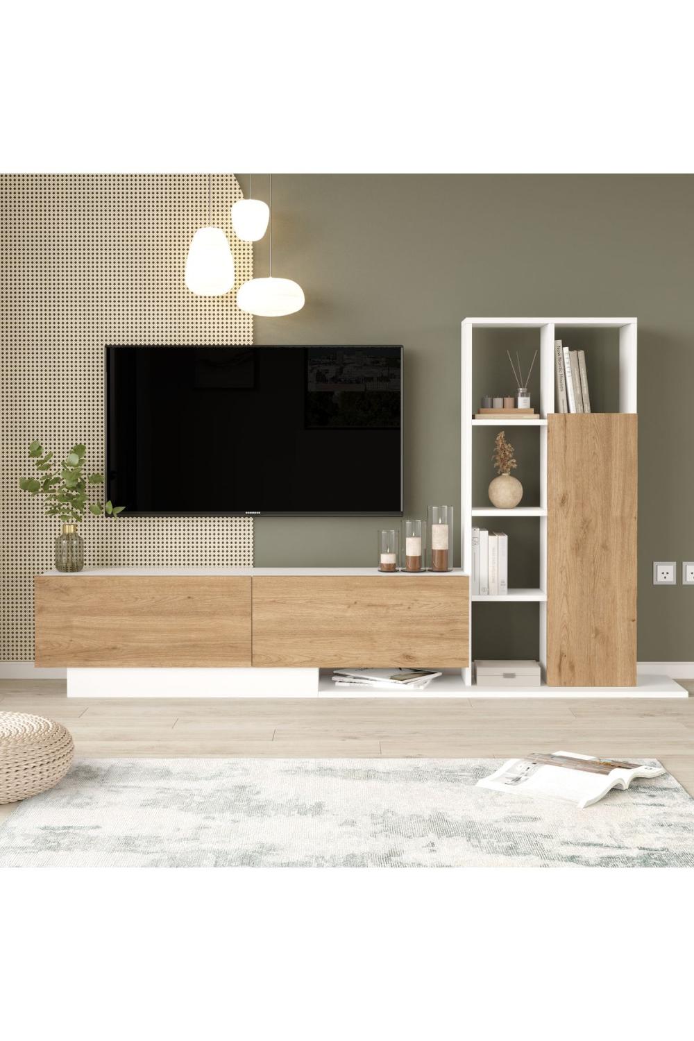 Forte Meuble TV Avec portes Bibliothèque Étagère Panier-Blanc FOR1-SW