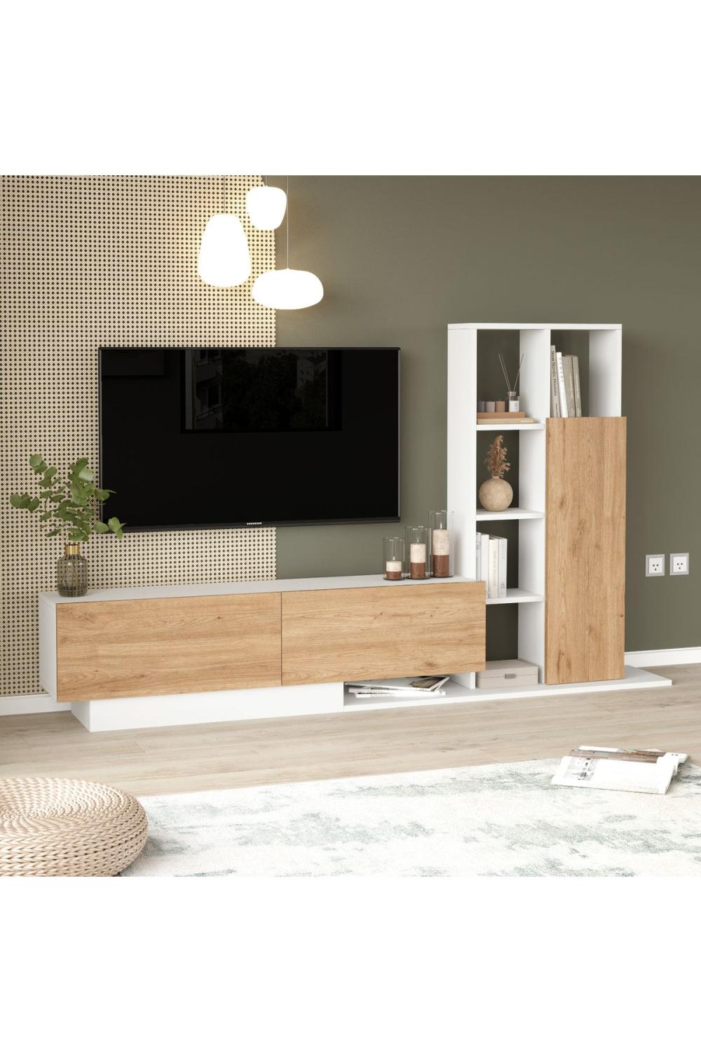 Forte Meuble TV Avec portes Bibliothèque Étagère Panier-Blanc FOR1-SW