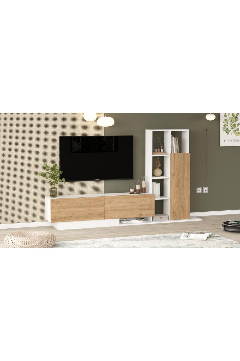 Forte Meuble TV Avec portes Bibliothèque Étagère Panier-Blanc FOR1-SW