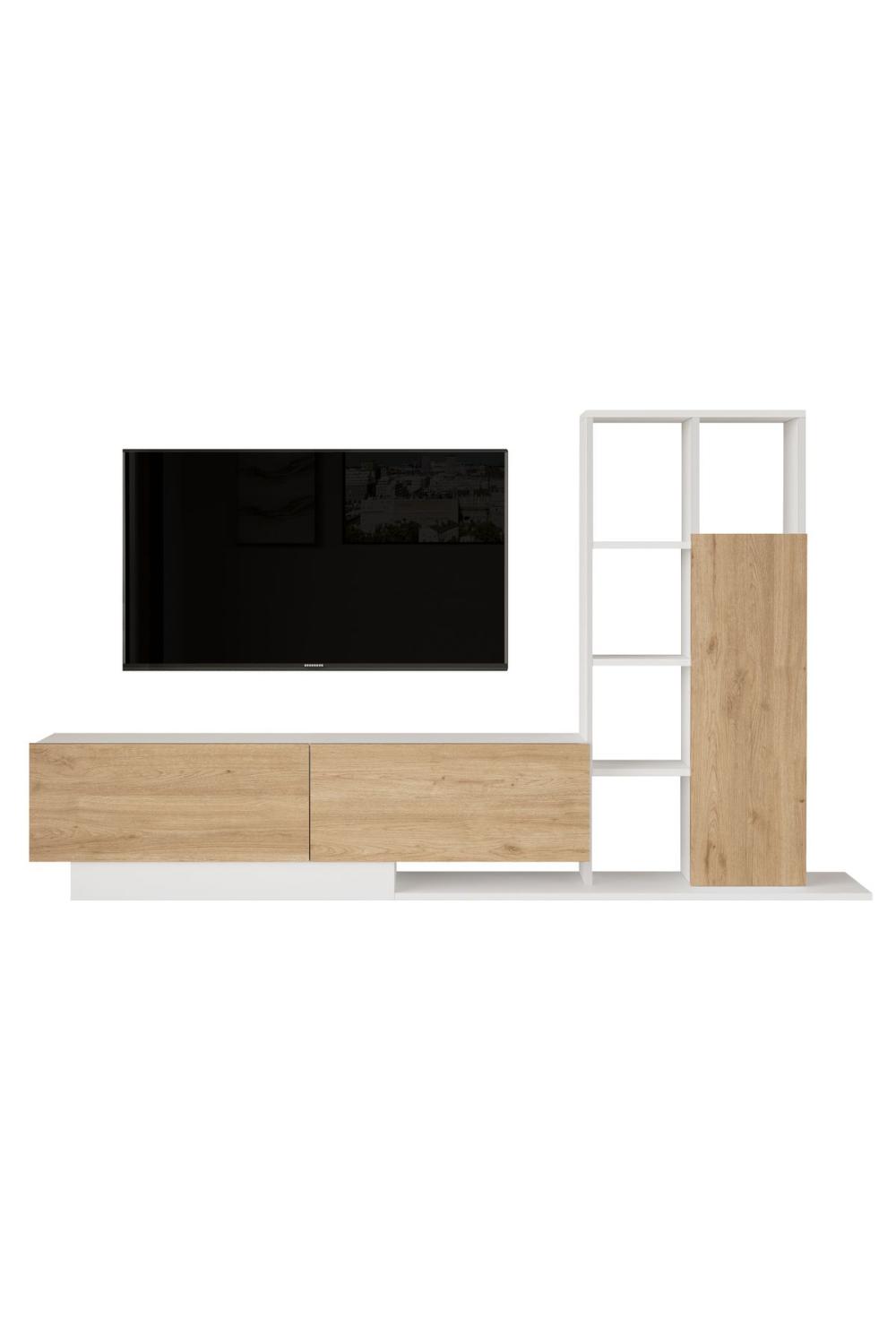 Forte Meuble TV Avec portes Bibliothèque Étagère Panier-Blanc FOR1-SW
