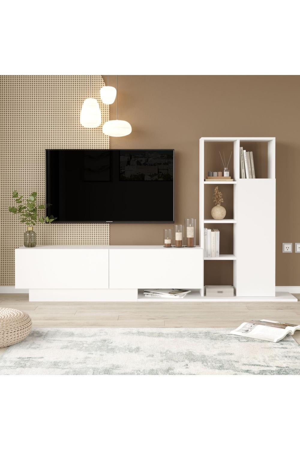 Forte Meuble TV Avec portes Bibliothèque Étagère Blanc FOR1-W