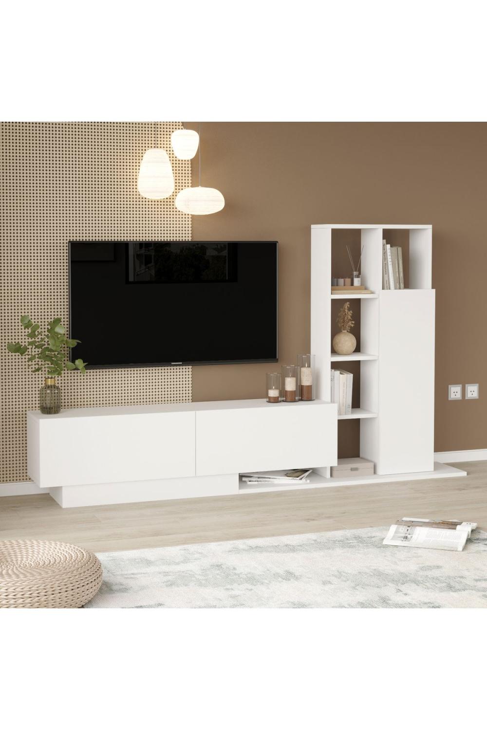 Forte Meuble TV Avec portes Bibliothèque Étagère Blanc FOR1-W