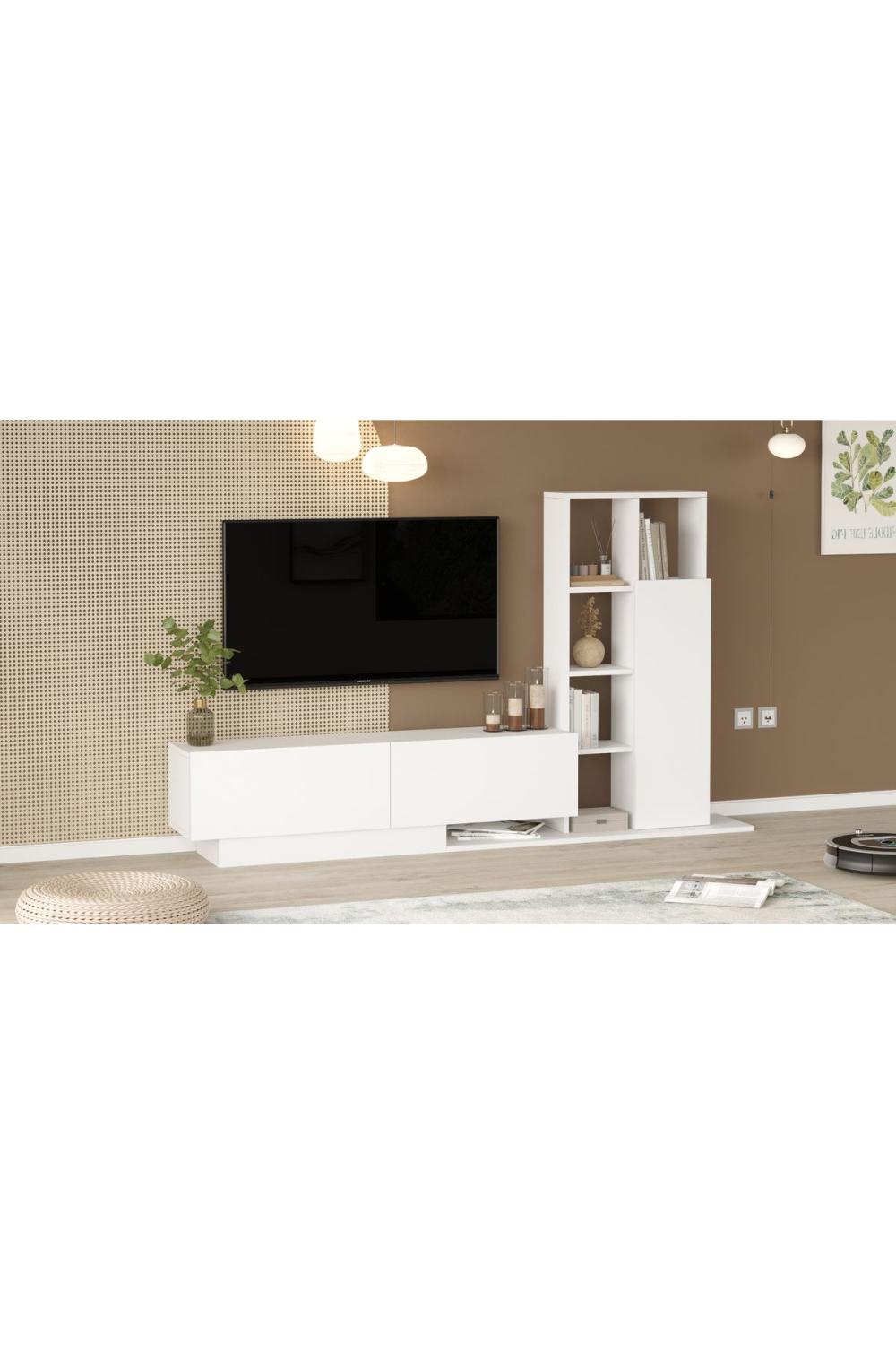 Forte Meuble TV Avec portes Bibliothèque Étagère Blanc FOR1-W