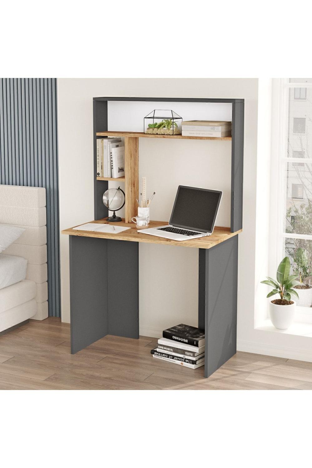 Hagen Bureau Bibliothèque Étagère Pin-Anthracite HAG2-AA
