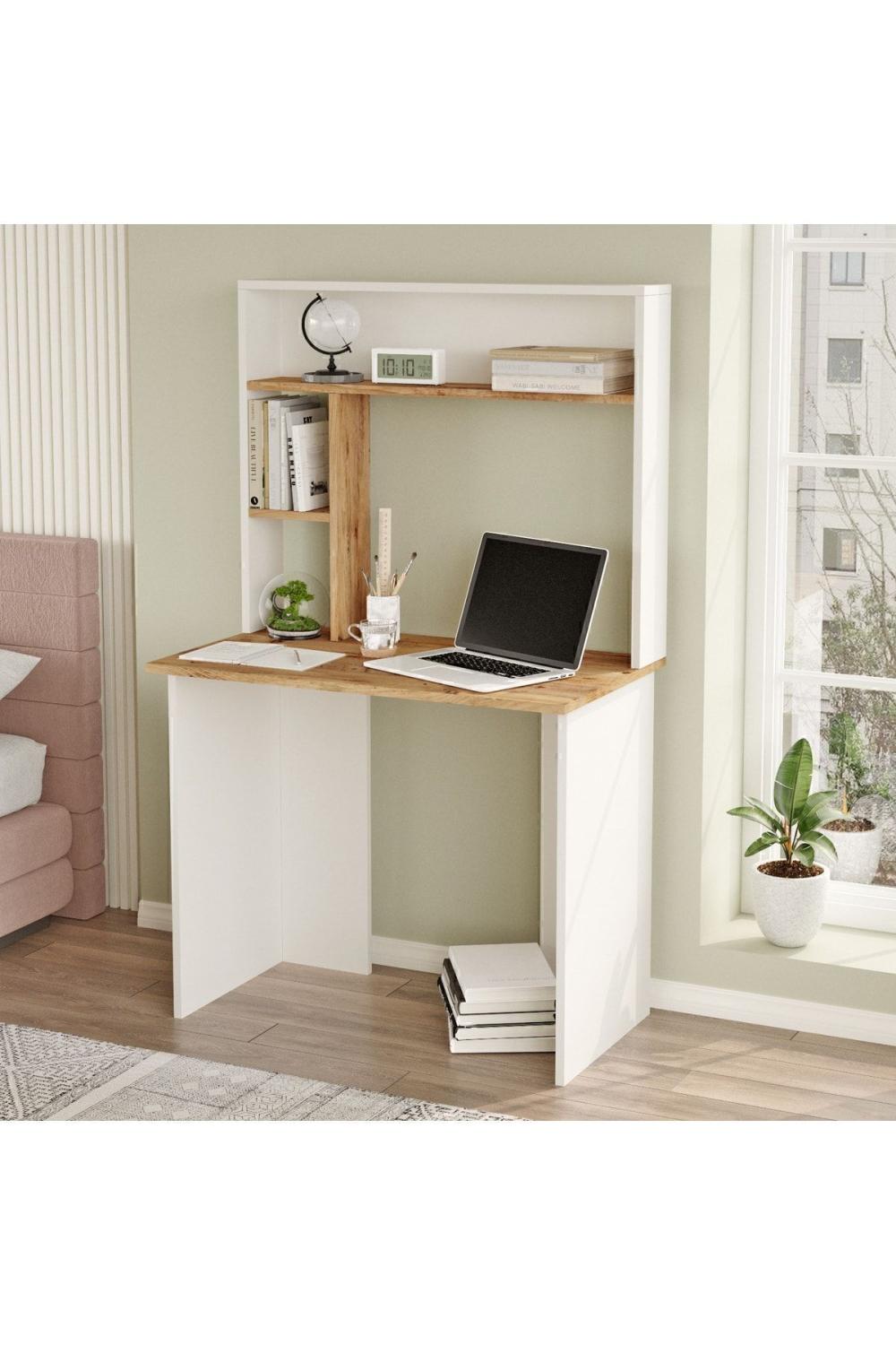 Hagen Bureau Bibliothèque Étagère Pin-Blanc HAG2-AW