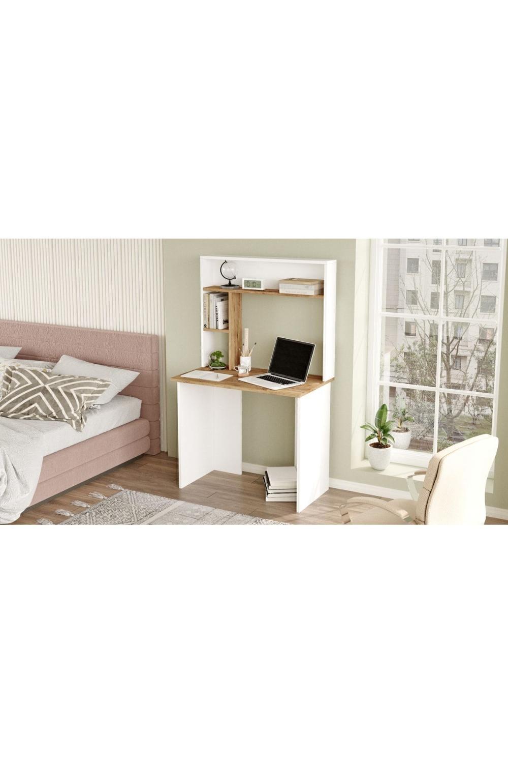 Hagen Bureau Bibliothèque Étagère Pin-Blanc HAG2-AW