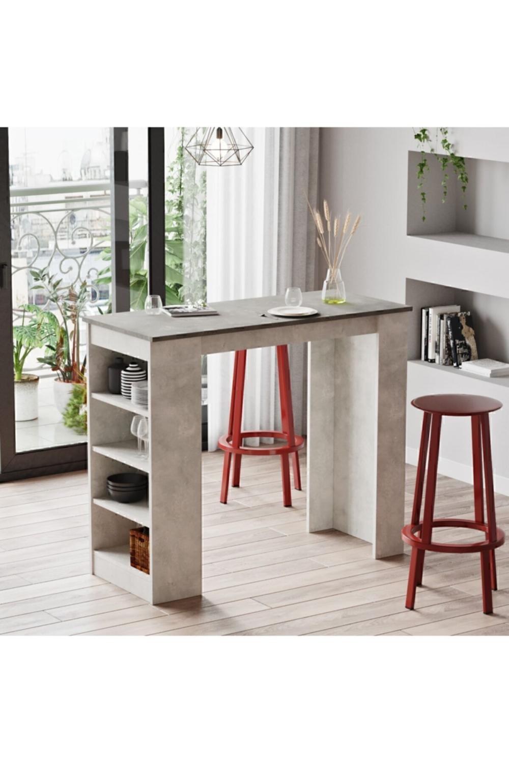 Harwick 120cm Bar Table Cuisine Yemek Table Béton-taş HAR1-GT