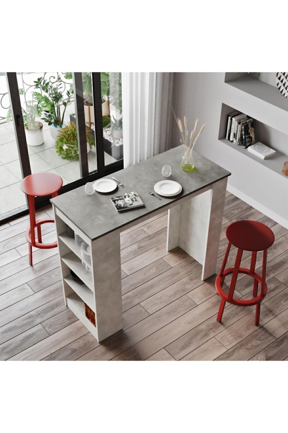 Harwick 120cm Bar Table Kitchen Yemek Table Concrete-taş HAR1-GT