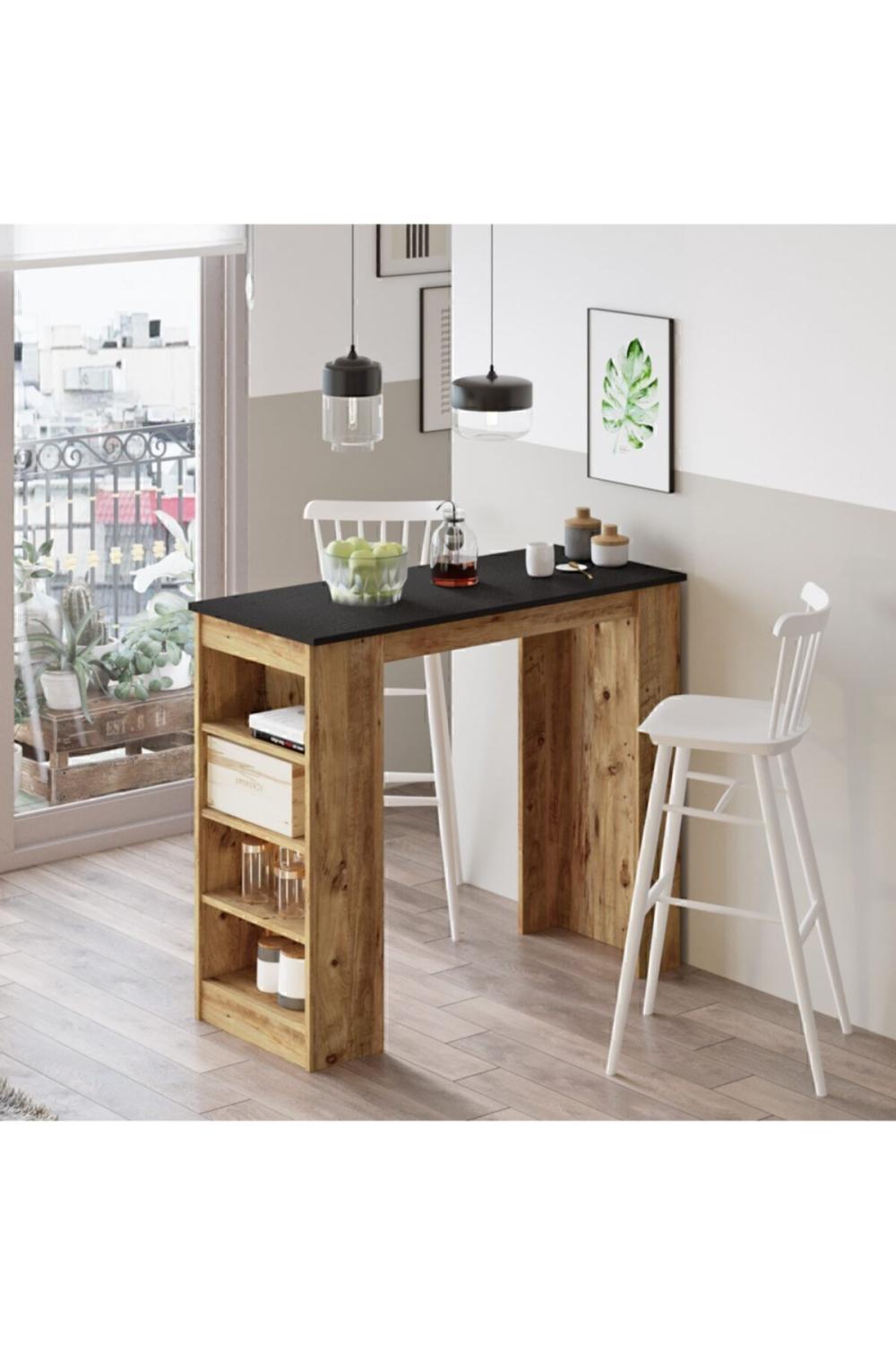 Harwick 120cm Bar Table Cuisine Yemek Table Noir-atlantik Pin HAR1-LA