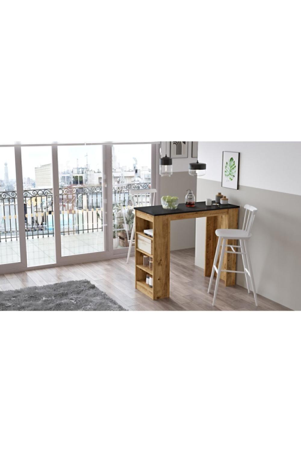 Harwick 120cm Bar Table Cuisine Yemek Table Noir-atlantik Pin HAR1-LA