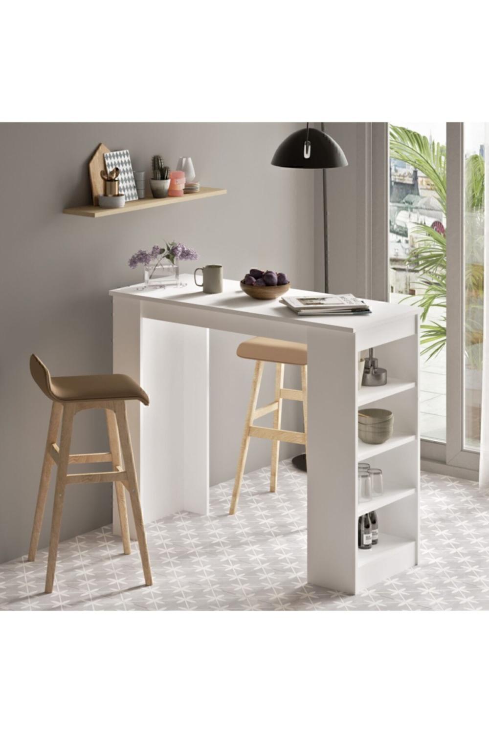 Table Haute Harwick 120 cm pour Cuisine / Salle à Manger – Blanc HAR1-W
