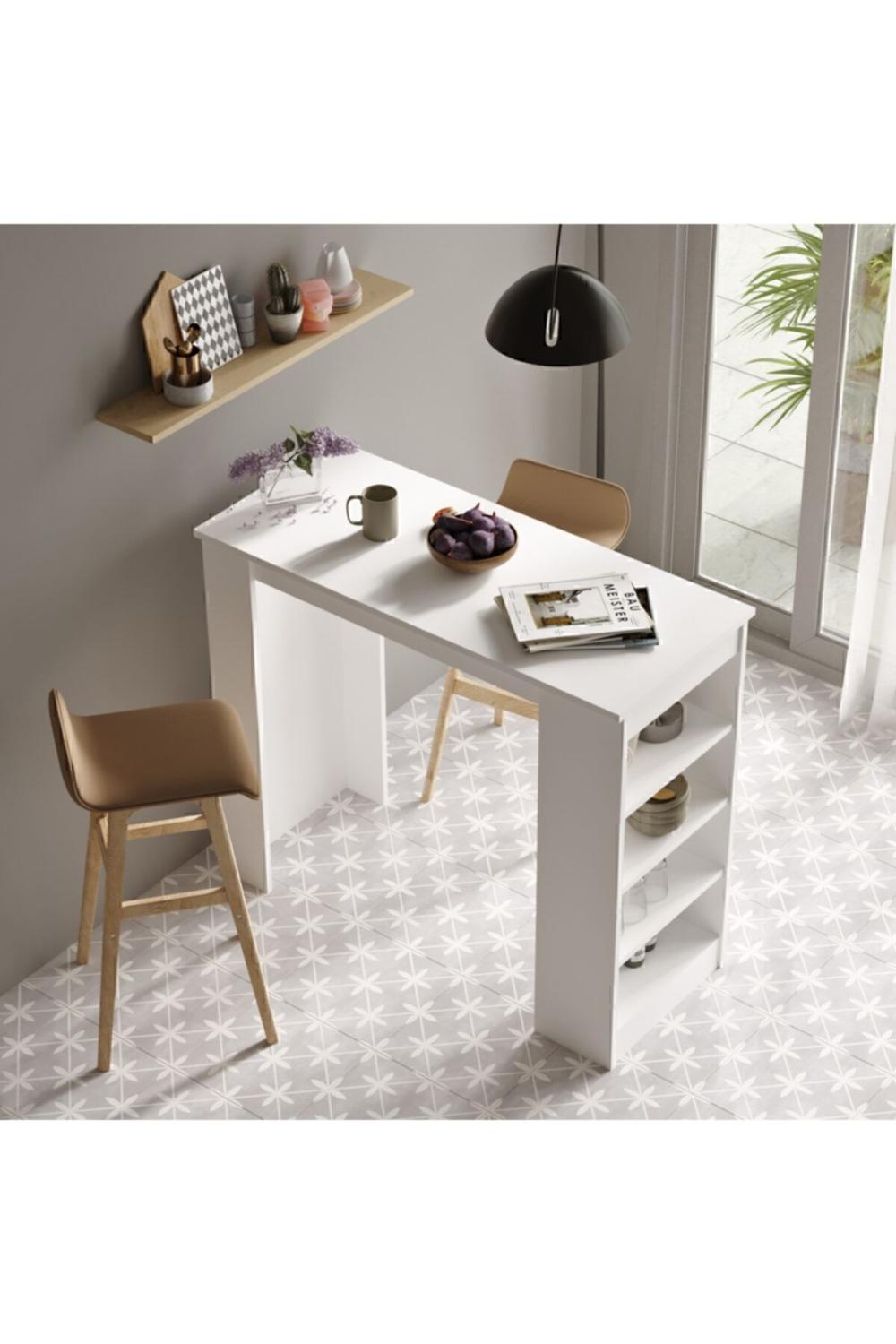 Table Haute Harwick 120 cm pour Cuisine / Salle à Manger – Blanc HAR1-W