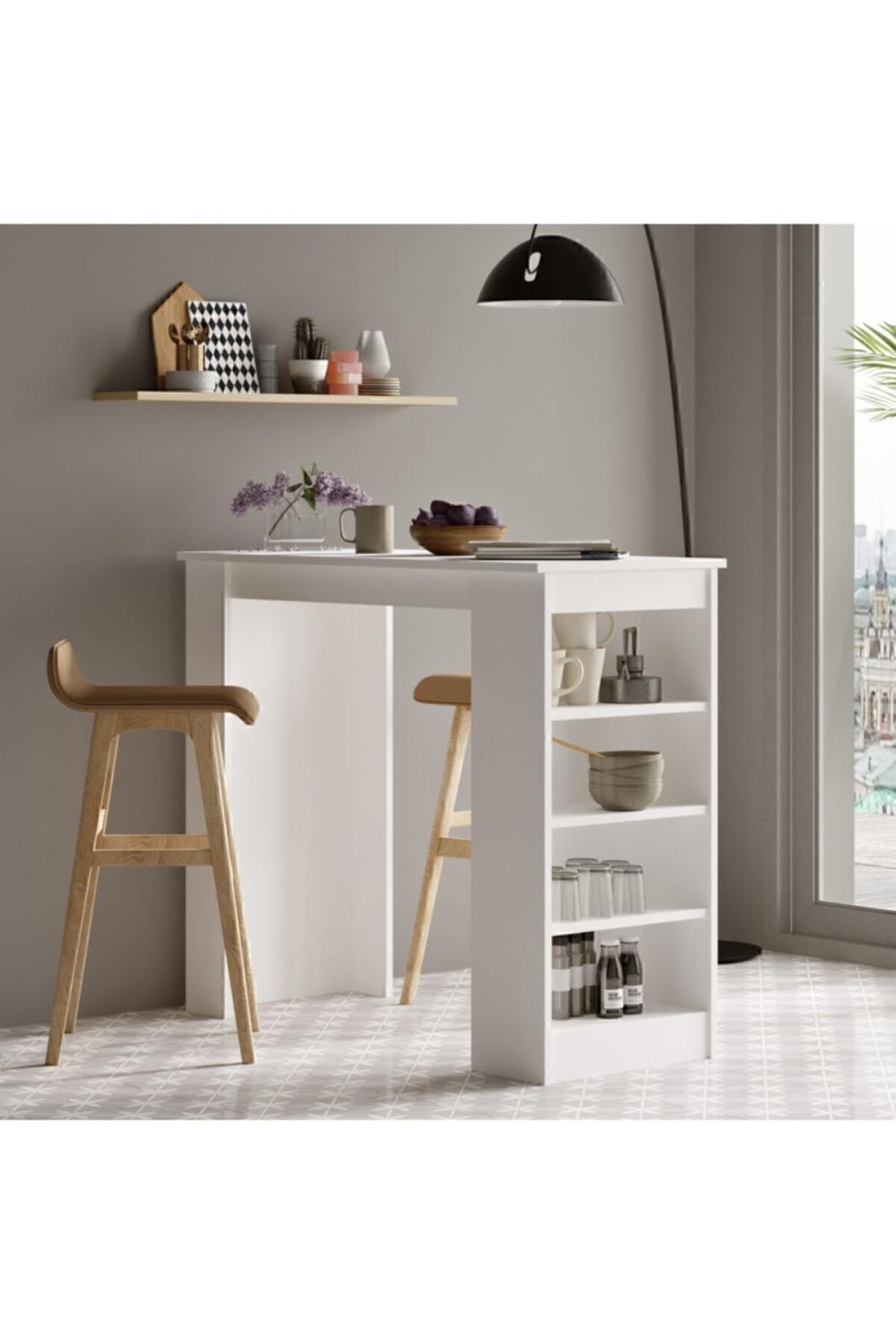 Table Haute Harwick 120 cm pour Cuisine / Salle à Manger – Blanc HAR1-W